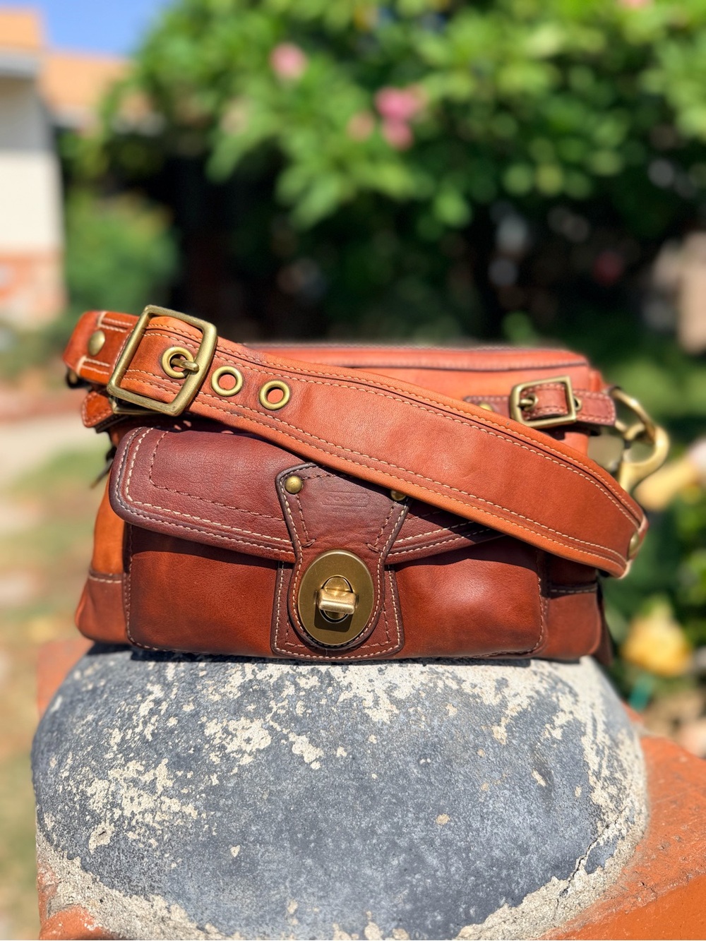 Coach Chestnut Brown Leather Messenger Bag with Brass Hardware